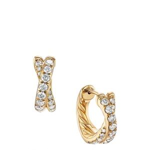 David Yurman Pavé Crossover Hoop Earrings in 18K Gold with Diamonds, 12mm